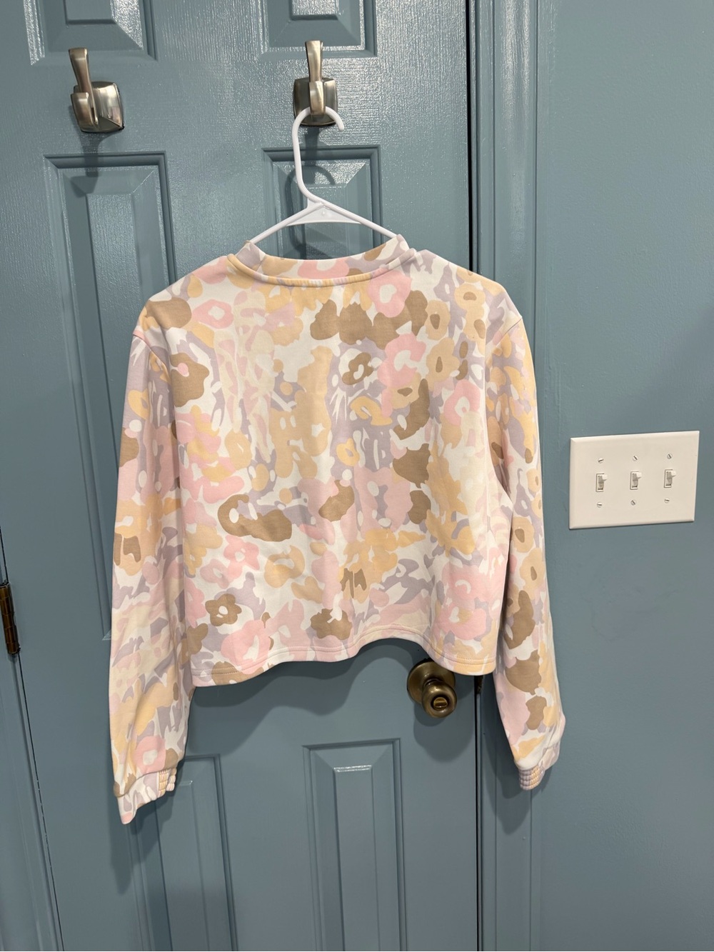 Adidas Cropped Pink CampCrewneck Sweatshirt - Pastel Pink/Yellow - Picture 2 of 3